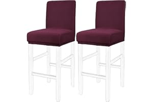 PiccoCasa Stretch & Removable Dining Chair Covers for Pub Counter, Set of 2 Bar Stool Covers with Elastic Bottom - Spandex Short Back Chair Covers Protector Burgundy