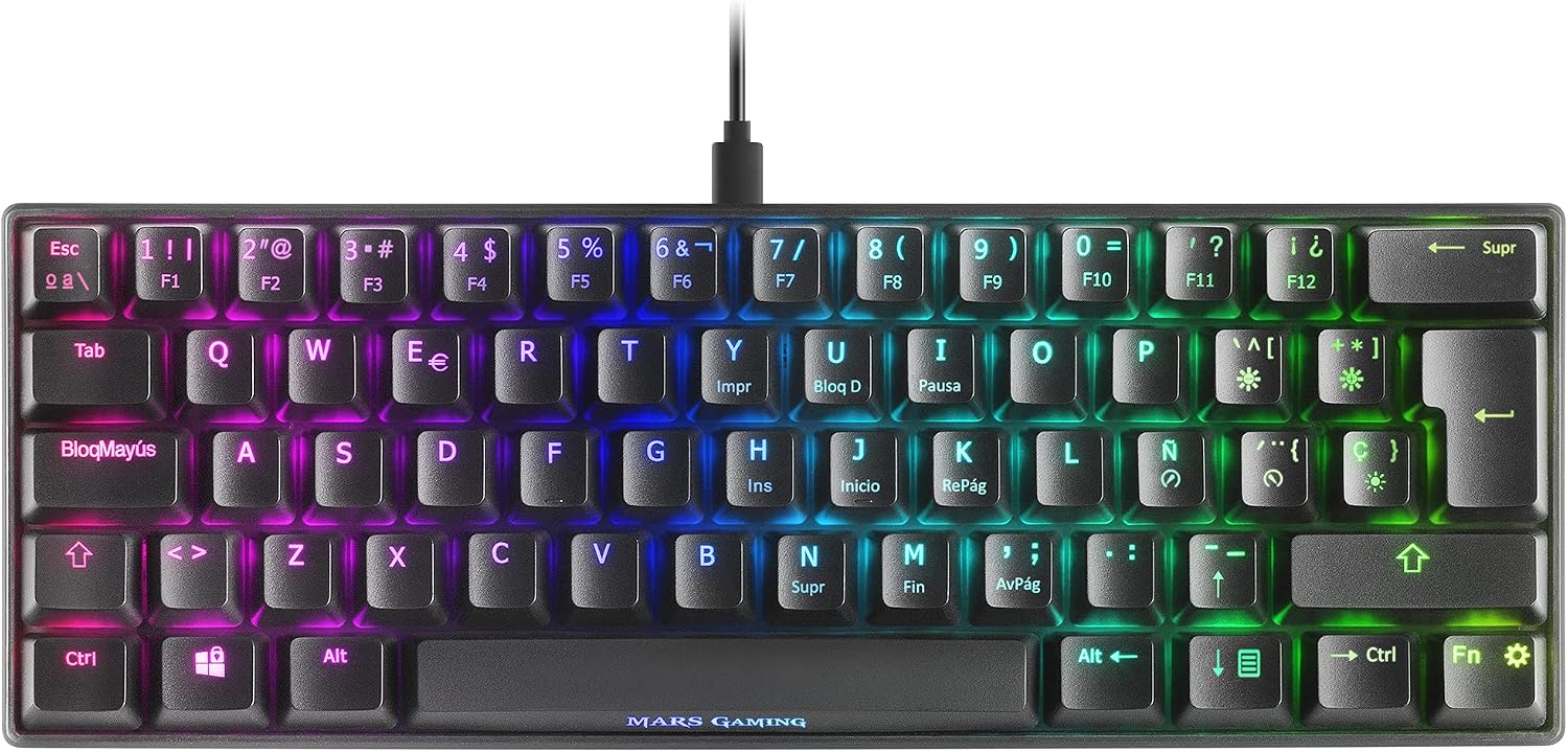 Mars Gaming MKMINIBES, Teclado Mecánico Ultra-Compacto, Full RGB Chroma, Switch OUTEMU Pro Azul, Negro, Idioma Español
