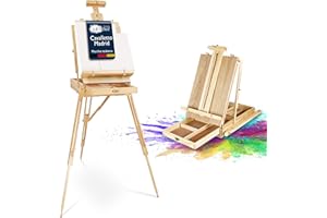 Artina Cavalletto pittura Madrid - cavalletto da tavolo o da campagna - cassetta valigetta integrata - legno di pino - cavalletto supporto tela - per professionisti e amatori