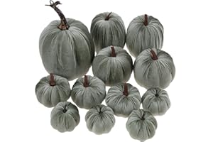 Funzhan 12Pcs Herbst Erntedank Künstlicher Samt Grün Kürbis Dekoration Realistisch Sortiert Schaum Gefälschte Kürbis Herbst Ernte Halloween Zuhause Tabelle Kamin Dekor