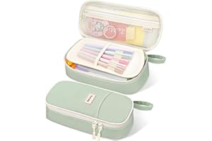 SUNEE Federmäppchen mit großer Kapazität, Ästhetische Mäppchen mit Fächern und Griff, Tragbare Federtasche und Federmappe für Schule, Büro, Mädchen, Jungen, Teenager & Erwachsene, Grün