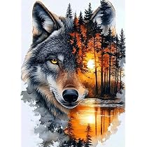 Kit Peinture Diamant Loup Adulte 5D - Peinture Broderie Diamant DIY Complet Pour Décoration Murale 30x40cm