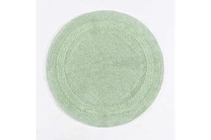 HOMESCAPES Tapis de Bain Rond en Coton, Tapis Rond Salle de Bain 80 cm, Tapis de Bain Vert Sauge