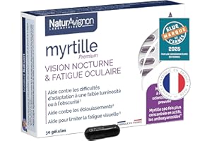 NATURAVIGNON LABORATOIRE NaturAvignon Myrtille | Complement alimentaire yeux | Vision nocturne et fatigue oculaire | Hautement concentré en extrait de myrtille | Vitamine pour les yeux | 30 gélules (1mois)