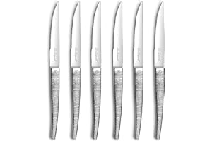 LOU LAGUIOLE - Set de 6 couteaux steak - Jet - Acier inoxydable 18/0, Finition Textil - Longueur 224 mm