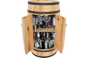 ‎WEECO Wooden Barrel Bar with Doors 80 cm Drinks Cabinet - Desinger Loft Furniture Made of Natural Wood - Wine Rack Bottle Rack Home Bar Wooden Shelf Whisky Wine Beer - Bar Table Gifts for Men