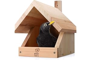wildtier herz I Blackbird nesting box made of screwed solid wood - weatherproof & untreated, bird house for half-cave breeders, half-cave for robins & Co.