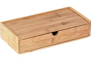 WENKO Bambus Box Terra mit Schublade, Versteckte Aufbewahrung von kleinen Utensilien, 28 x 6 x 14 cm, Natur