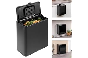 eluno Cubo de basura biológica de 6 l con filtro de olores, para colgar, colocar o pegar, cubo de compost, 3 tipos de montaje (negro)