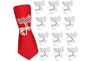 AITSITE Portatovaglioli Natalizi, 12 Pezzi Argento Fiocchi di Neve Alci Porta Tovaglioli Per Natale Ringraziamento Cena di Matrimonio Cena in Famiglia Ferma Tovaglioli
