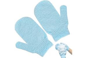 LAFEFE Exfoliating Gloves, 2pcs Bath and Body Exfoliator Mitts, Bamboo Shower Gloves, Scrubs Away Ingrown Hair and Dead Skin, for Shower, Spa, Massage and Dead Skin Cell Remover Loofah (Blue)
