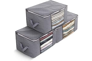 Delka 90L Storage Bags with Lids, Large Storage Boxes with lids, Storage Unit for Clothes, Duvets, Blankets, Toys, Pack of 3 Foldable Organizers with Reinforced Handles and Clear Window - Grey