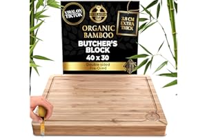 Deer & Oak Extra Large Chopping Board - 40 x 30 x 3.8cm Extra Thick Wooden Bamboo Meat Chopping Board, Butchers Block, Chopping Block for Kitchen, Heavy Duty