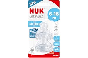 NUK First Choice+ Teats for Baby Bottles | 6-18 Months | Flow Control | Anti-colic Vent | BPA-free | 2 Count