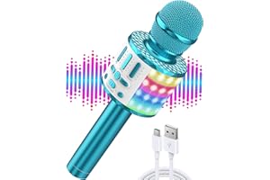 MICQUTR Microfono Inalámbrico Karaoke, Micrófono Karaoke Bluetooth con Luces para Canta Partido Musica, Dinámicos Juguetes Regalos para Niños Niñas de 4-13 Años, Compatible con Android/iOS/PC