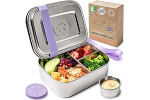 Bentobox i rostfritt stål – Lavendel – 0,8 l | Everusely matlåda med 3 fack som tål mikrovågsugn, med läckagesäker behållare