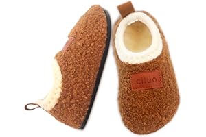 Dream Bridge Kids Sherpa Fleece Slippers with Anti-Slip Sole for Boys Girls