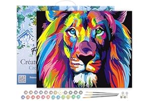 Figured'Art Peinture par Numéro Adulte avec Cadre Lion Pop Art - Activité Manuelle Kit de Loisir Créatif DIY Numéro d'Art Complet - 40x50cm toile tendue sur châssis