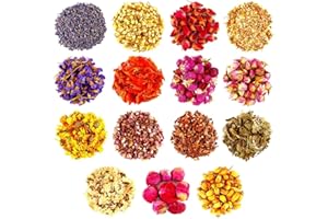 Xruison Natural Dried Flowers Herbs Kit Lavender Rose Lily Jasmine Forget-me-not 15 Packs Dried Petals for DIY Crafts Resin Art Bath Bombs Soap Candle Making