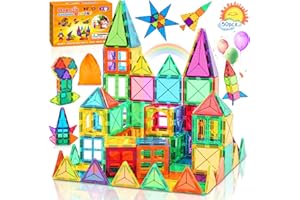 SaiXuan 50 pcs Set Magnetische Bausteine, Magnetbausteine Kinderspielzeug ab 3 4 5 6 7 8 Jahre,Starke Magnetkraft, Inklusive Aufbewahrungstasche und Anleitung, Lernspielzeug Geschenk Mädchen Junge