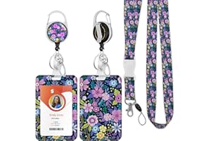 BOUTILON ID Badge Holder mit Lanyard, einziehbare ID Badge Card Holders Abnehmbare Hals Lanyard Strap mit Badge Reel und vertikale ID-Halter für Krankenschwester Studenten (Flower Purple)
