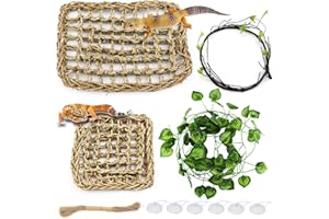 QUOZUO Chamäleon Terrarium Deko 2 Stück Bartagame Hängematte Reptilien Blätter Hängepflanze Zubehör Künstliche Pflanzen Kletterreben für Eidechsen, Schlangen, Leguan