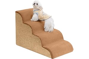 Uross Schody dla małych psów, 4 stopnie, schody dla psów, rampy do łóżka, kanapy, wysokiej gęstości, z pianki, nadają się do prania, dla psów i kotów, brązowe