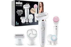 Braun Silk-épil 9 Flex Beauty-Set, Epilierer Damen / Haarentferner, FaceSpa Gesichtsreinigungsbürste, 9 Aufsätze, Tasche, mit flexiblem Kopf für einfachere Haarentfernung, 9100, weiß/gold