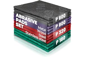S&R Abrasive Pads 150x230mm – 12-Piece Set (P180, P320, P600, P800) – Flexible Sanding Pads for Metal, Wood, Steel & Stainless Steel – Multi-Grit Polishing & Surface Prep