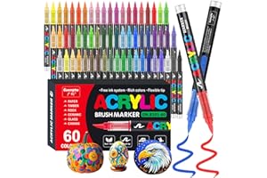 Funnasting 60 Color Rotuladores Acrilicos, Cabeza de Cepillo Suave Rotulador Acrilico, Marcadores Acrílicos para Colorear Vidrio, Pinturas Rupestres y Artículos de Artes y Oficios de Bricolaje