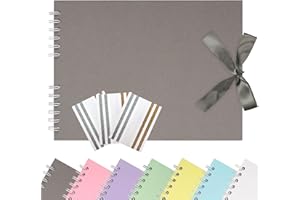 Remowith 21,5 x 15 cm Scrapbook-Album mit Band, Bastelpapier Fotoalbum für Hochzeit und Jubiläum, Familien DIY Fotoalbum mit Eckenaufklebern 40 Seiten Hellgrau