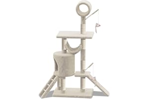 VOUNOT Tiragraffi per Gatti, Albero Tiragraffi Gatto di Naturali Sisal con Cuccia Graffiatoio e Amaca, 155cm, Beige