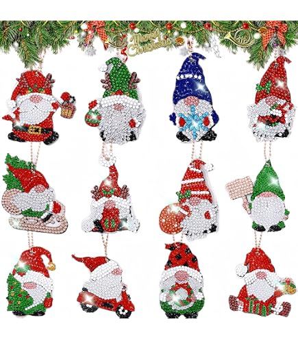 12 Cartes De Noël Diamant 5D à Peindre Soi-même - Kit Créatif Avec Strass Et Outils, 15 X 15 Cm