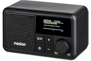 MEDION S66822 Mini radio DAB+ portatile con Bluetooth (batteria ricaricabile, display a colori oscurabile, antenna telescopica, sleep timer, sveglia, snooze, AUX, USB-C) nero
