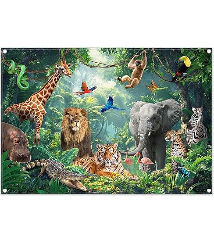 Toile De Fond Photo Jungle Animaux 1.5x1m - Thème Safari, Anniversaire Bébé, Décoration Fête