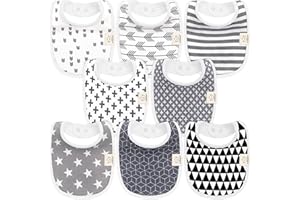 KEABABIES 8-Pack Organic Baby Bibs for Girls & Boys - Teething Baby Bib, Baby Boy Bibs, Baby Girl Bibs, Newborn Bibs, Baby Drool Bibs for Infant, Toddler,Bibs for Baby Boy,Bibs for Baby Girl (Grayscale)
