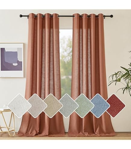Verbrande oranje terracotta pure gordijnen 111 cm lengte voor keuken badkamer raamset 2 panelen tule bohemien herfst boho korte gordijnen voor kleine ramen kelder slaapkamer 114 cm lang roest