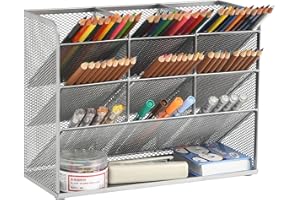 Marbrasse Siatkowy organizer na biurko, uchwyty na długopisy, porządek na biurko, stacjonarny organizer do przechowywania do szkoły, domu, biura, artykuły artystyczne (srebrny)