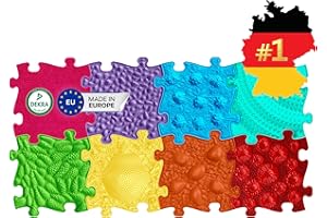 MUFFIK Sensory Mat Set Rainbow Puzzle Mat Baby Orthopaedic Balancing Stones for Children Pastel Colour Sensory Toy 8 Pieces 105 x 55 cm Play Mat Baby Puzzle Mat Rainbow