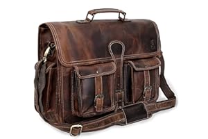 Dhk Devil Hunter Killer Leder Laptop Umhängetasche Vintage Aktentasche Umhängetasche für Männer und Frauen VINTAGE BRAUN 18 Zoll