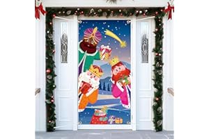AUGSHY Navidad Puerta Día Los Reyes Magos, Decoración Navideña Entrada Exterior Interior, Tela Cortina Cubierta Pancarta 180x90 cm (Reyes Magos, Estrellas, Regalos) – Decoración de Puerta en Navidad y el Día