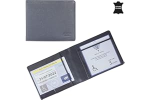 RHB Genuine Leather Disabled Blue Badge Holder with Timer Wallet – Secured Disability Parking Permit Cover with Hologram Protection (Timer not Included) (Navy Pebble Grain)
