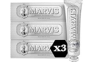 Marvis Lot de 3 dentifrices blanchissants pour fumeurs, Menthe, 3 x 85 ml, Favorise le blanchiment naturel des dents, Dentifrice anti-plaque dentaire