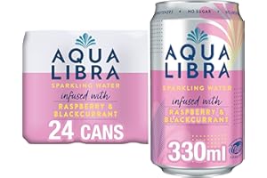 AQUA Libra Sparkling Sugar-Free Fruit Water, No Calories, Raspberry and Blackcurrant, 330 ml, Pack of 24