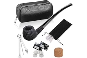 Joyoldelf Pipa per Tabacco in Legno di Briar, Churchwarden Pipe con Strumenti per la Pulizia e Altri Accessori e Confezione Regalo