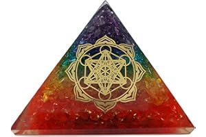 AB INDIA CRAFTS Pyramide d'énergie orgonite (240 g/8 cm) 7 pierres précieuses chakra avec symbole Metatron Cube | Protection énergétique Bonheur Harmonie