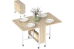 HOMCOM Tavolo da Pranzo Pieghevole, Tavolo a Ribalta per 4-6 Persone, Salvaspazio Moderno con Ripiano e 6 Ruote, in Metallo, 130x80x74 cm, Color Legno
