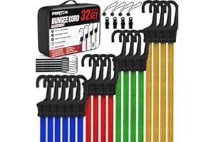 FORTEM Ekspander Gumowy Transportowy z Hakiem, Guma Mocująca Zestaw 32 Elementów, Linka Gumowa, Linka Elastyczna, Sieć Mocująca, Metalowe Haki Powlekane Plastikiem, Wytrzymałe