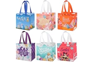 EGEKTBH Easter Gift Bags, 6 Pcs Easter Bunny Bags With Handles for Kids, Foldable Reusable Gift Bag for Gifts Wrapping, Egg Hunt Gam, Party Supplies