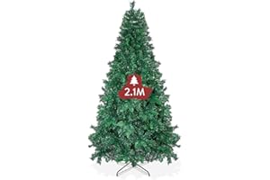 OUSFOT Arbol de Navidad 210 cm, Simulación Artificial Arbol de Navidad 1099 Ramas PVC con Base de Metal Verde, Ideal para Sala de Estar, Navidad, Decoración de Tiendas